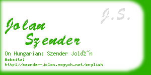 jolan szender business card